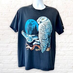 CLIFF BONAMIE VTG 1980 Snowy Owl Moon South Dakota Oneita Single Stitch USA XL